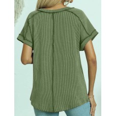 Fashion Two tone Twist Shot Short Sleeve V-neck Top Women's T-shirt