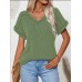 Fashion Two tone Twist Shot Short Sleeve V-neck Top Women's T-shirt