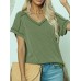 Fashion Two tone Twist Shot Short Sleeve V-neck Top Women's T-shirt