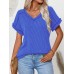 Fashion Two tone Twist Shot Short Sleeve V-neck Top Women's T-shirt