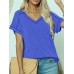 Fashion Two tone Twist Shot Short Sleeve V-neck Top Women's T-shirt