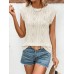New fashionable round neck hollow out micro elastic short sleeved V-neck top for women