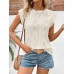 New fashionable round neck hollow out micro elastic short sleeved V-neck top for women