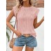 New fashionable round neck hollow out micro elastic short sleeved V-neck top for women