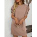 Color blocking twisted strip lotus leaf sleeve mid length dress