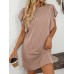 Color blocking twisted strip lotus leaf sleeve mid length dress