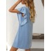 Color blocking twisted strip lotus leaf sleeve mid length dress