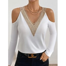 V-Neck Cold Shoulder Long Sleeve T-Shirt