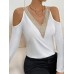 V-Neck Cold Shoulder Long Sleeve T-Shirt