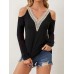 V-Neck Cold Shoulder Long Sleeve T-Shirt
