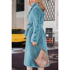 Full Size Fuzzy Tied Collared Neck Coat