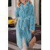 Full Size Fuzzy Tied Collared Neck Coat Full Size Fuzzy Tied Collared Neck Coat