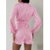 Full Size Sequin Surplice Tie Waist Long Sleeve Romper Full Size Sequin Surplice Tie Waist Long Sleeve Romper