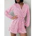 Full Size Sequin Surplice Tie Waist Long Sleeve Romper Full Size Sequin Surplice Tie Waist Long Sleeve Romper