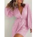 Full Size Sequin Surplice Tie Waist Long Sleeve Romper Full Size Sequin Surplice Tie Waist Long Sleeve Romper
