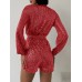 Full Size Sequin Surplice Tie Waist Long Sleeve Romper Full Size Sequin Surplice Tie Waist Long Sleeve Romper