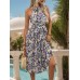 Perfee Printed Tie Waist Pleated Dress