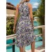Perfee Printed Tie Waist Pleated Dress