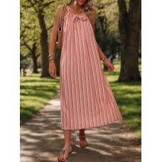 Perfee Striped Tie Neck Midi Cami Dress