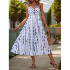 Perfee Tied Printed Halter Neck Midi Dress