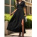 Perfee Lace Detail Slit V-Neck Short Sleeve Dress