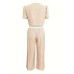 Round Neck Short Sleeve Top and Tied Pants Set