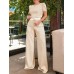 Round Neck Short Sleeve Top and Tied Pants Set