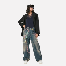 New 3D candy chain printed imitation jeans loose fit