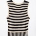 Summer Fashion Round Neck Sleeveless Striped Midi Dress for Women