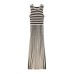 Summer Fashion Round Neck Sleeveless Striped Midi Dress for Women