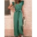 Ruffled Surplice Cap Sleeve Jumpsuit