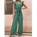 Ruffled Surplice Cap Sleeve Jumpsuit