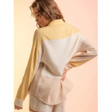 Contrast Button Up Long Sleeve Shirt