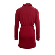 Drawstring Turtleneck Long Sleeve Mini Dress
