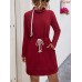 Drawstring Turtleneck Long Sleeve Mini Dress