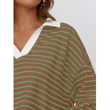 Mandy Striped  Collar Long Sleeve Sweatshirt
