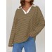 Mandy Striped  Collar Long Sleeve Sweatshirt