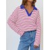 Mandy Striped  Collar Long Sleeve Sweatshirt
