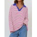 Mandy Striped  Collar Long Sleeve Sweatshirt