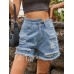 Distressed Raw Hem Denim Shorts