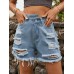 Distressed Raw Hem Denim Shorts