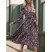 Printed Surplice Long Sleeve Midi Dress
