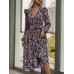 Printed Surplice Long Sleeve Midi Dress