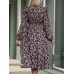 Printed Surplice Long Sleeve Midi Dress