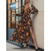 Split Printed Surplice Long Sleeve Midi Dress
