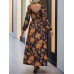 Split Printed Surplice Long Sleeve Midi Dress