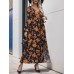 Split Printed Surplice Long Sleeve Midi Dress