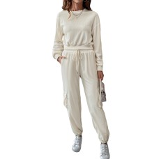 Round Neck Long Sleeve Top and Pants Set
