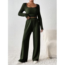 Scoop Neck Long Sleeve Top and Pants Set