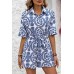 Printed bat sleeve button up shirt jumpsuit